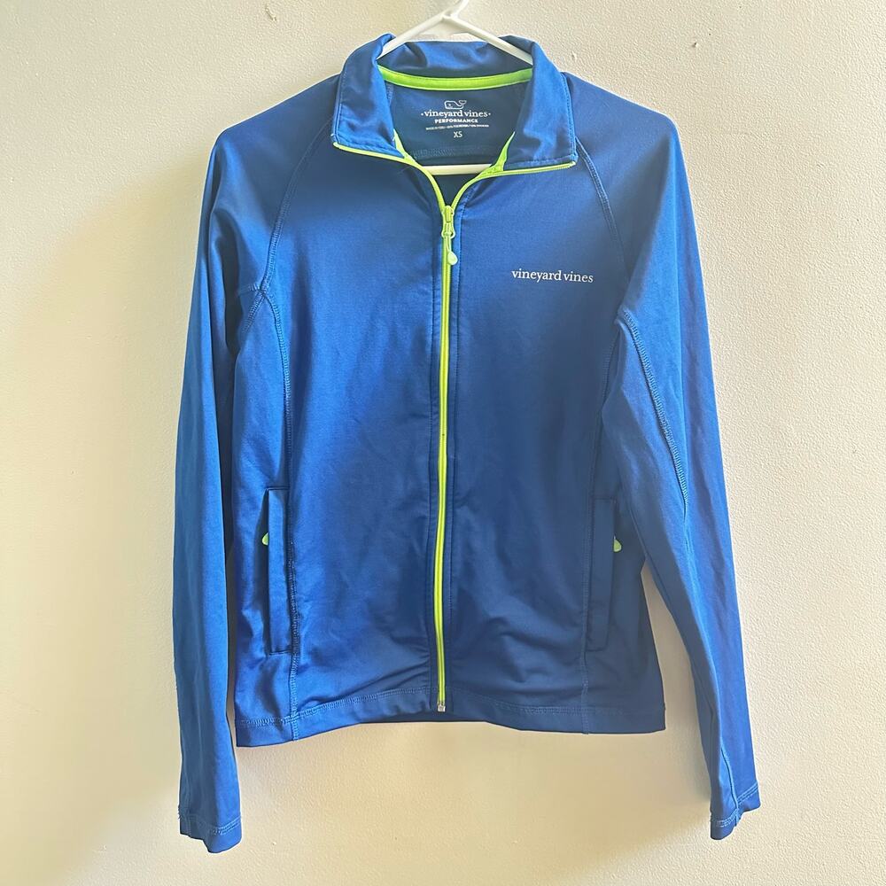 Vineyard Vines Performance zip up jacket royal blue lime green Size XS